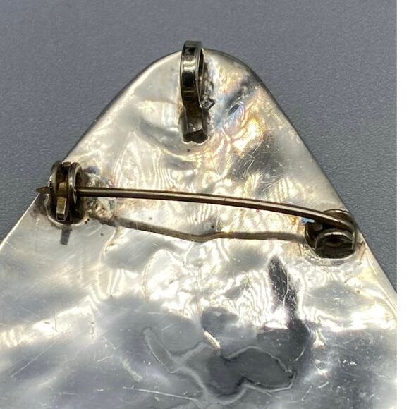 Sterling silver Abalone inlaid Owl‎ Pendant  Brooch Signed Taxco Vintage - Picture 4 of 7